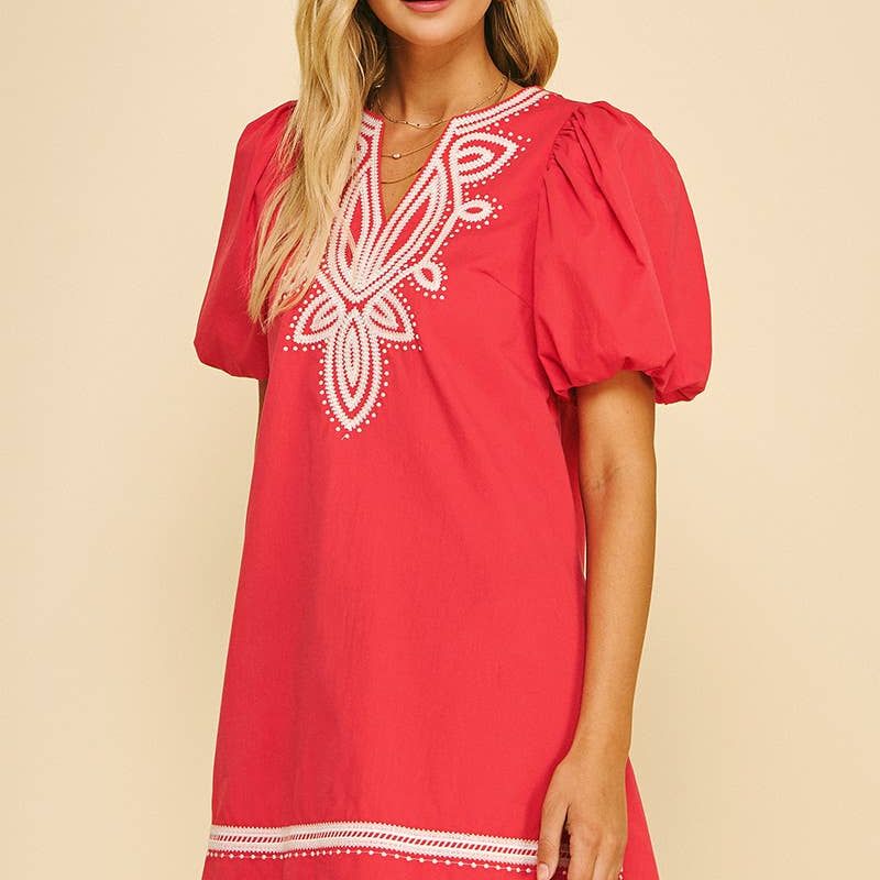 EMBROIDERED DETAIL MINI DRESS