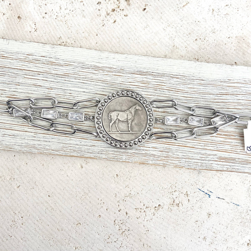 Horse jewelry coin bracelet country western derby equestrian