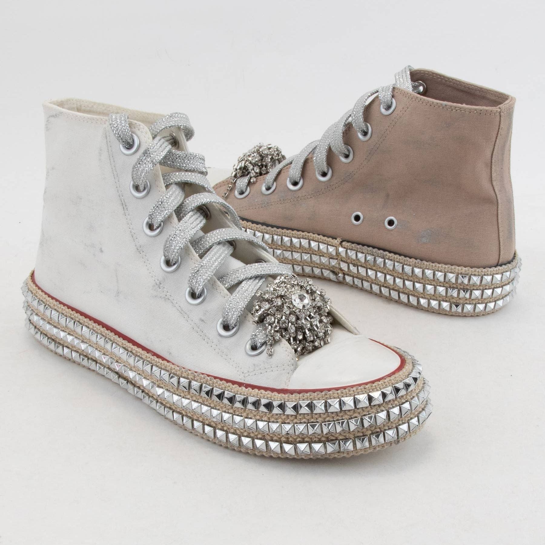 BEDAZZELED DECOR ROCKSTUD PLATFORM HIGH TOP SNEAKERS