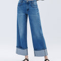 SUPER HIGH RISE CUFFED BAGGY WIDE JEANS