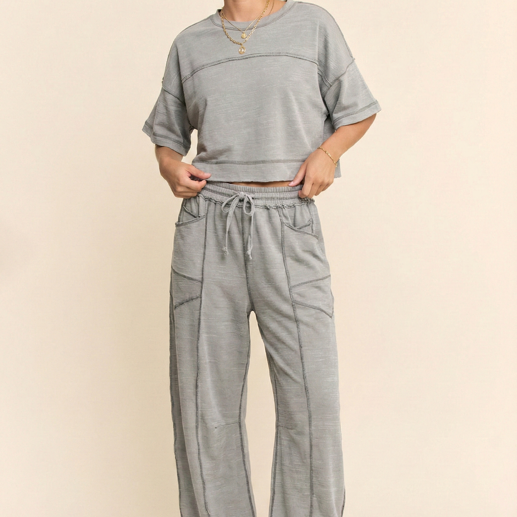 MINERAL WASHED EXPOSED BARREL PANTS SET