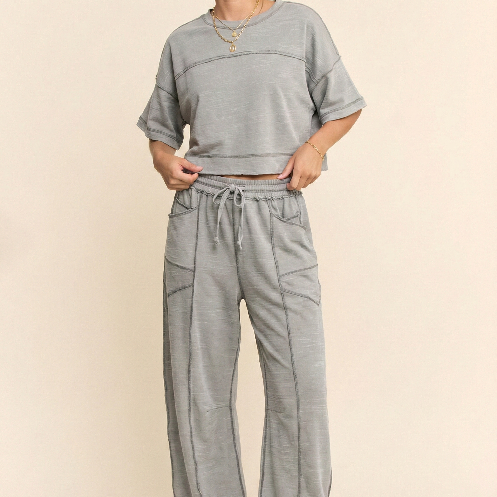 MINERAL WASHED EXPOSED BARREL PANTS SET