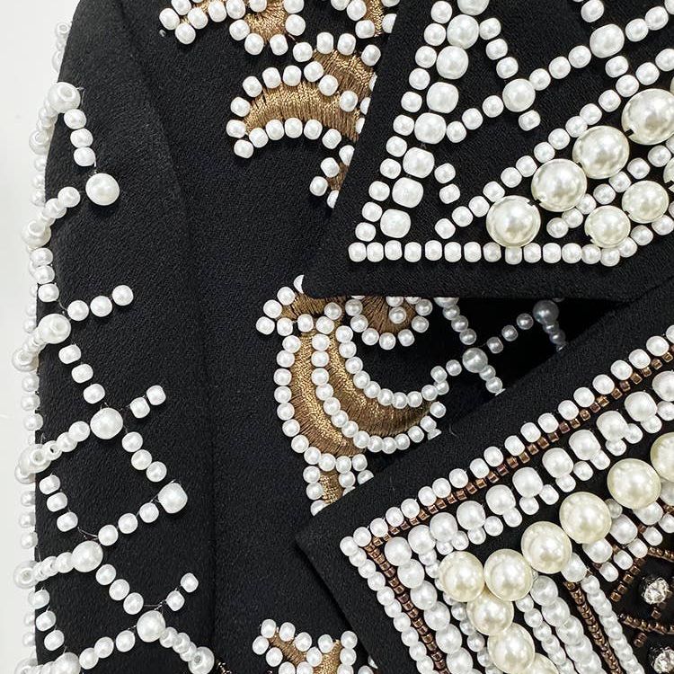 Luxurious Hand-Embroidered Beaded Diamond Short Coat