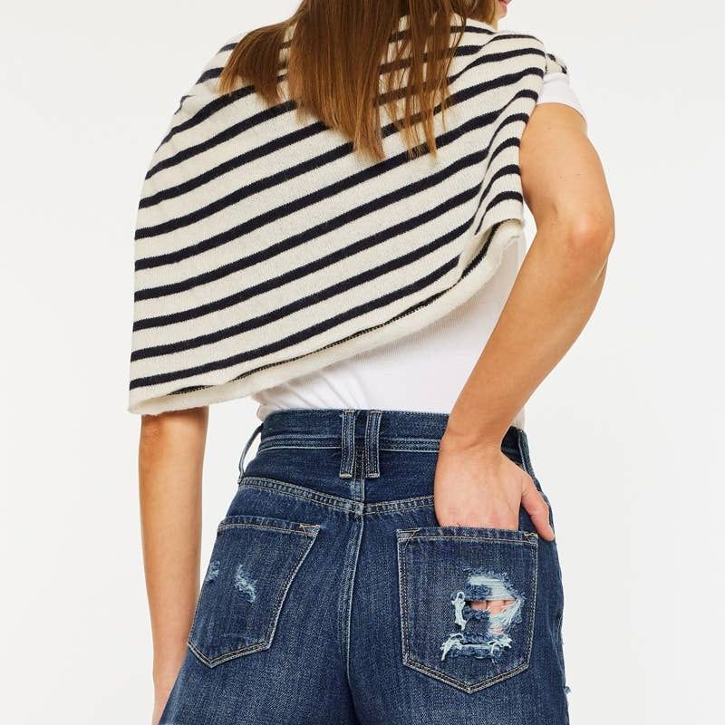 HIGH RISE DISTRESSED MOM SHORTS DARK WASH