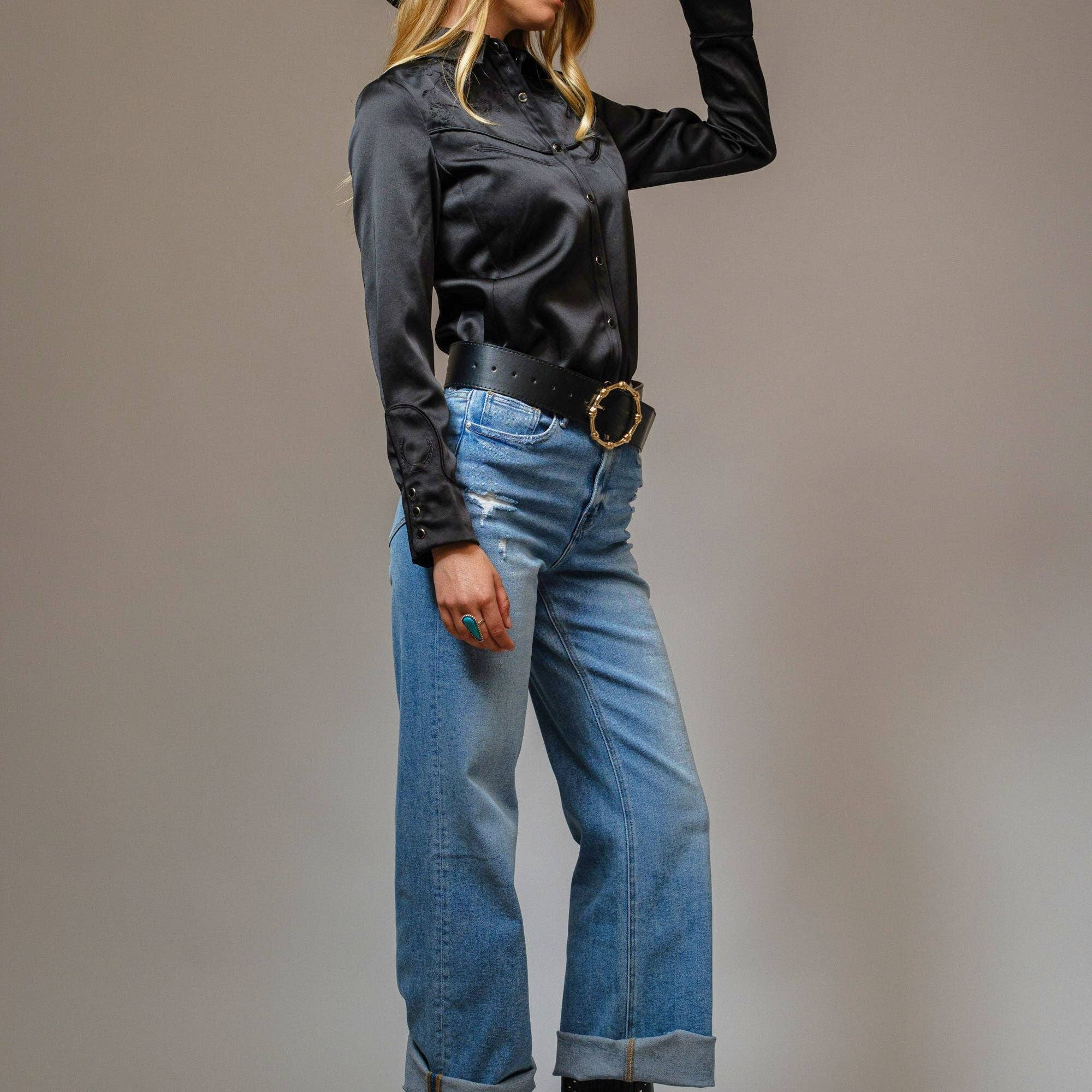 Satin Western Embroidered Snap Shirt