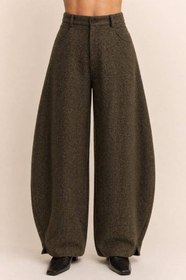 Herringbone High Waist Barrel Leg Pants