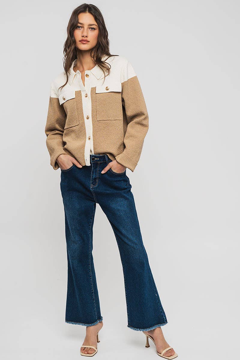 Colorblock Button-Up Cropped Coat