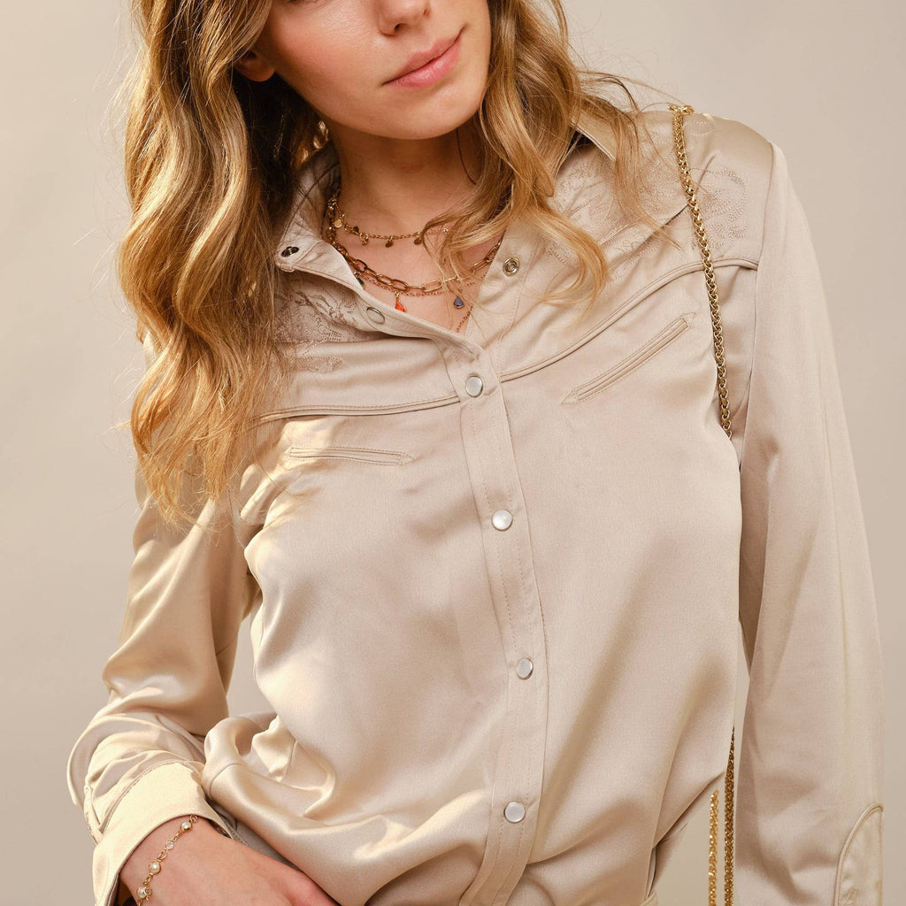 Satin Western Embroidered Snap Shirt