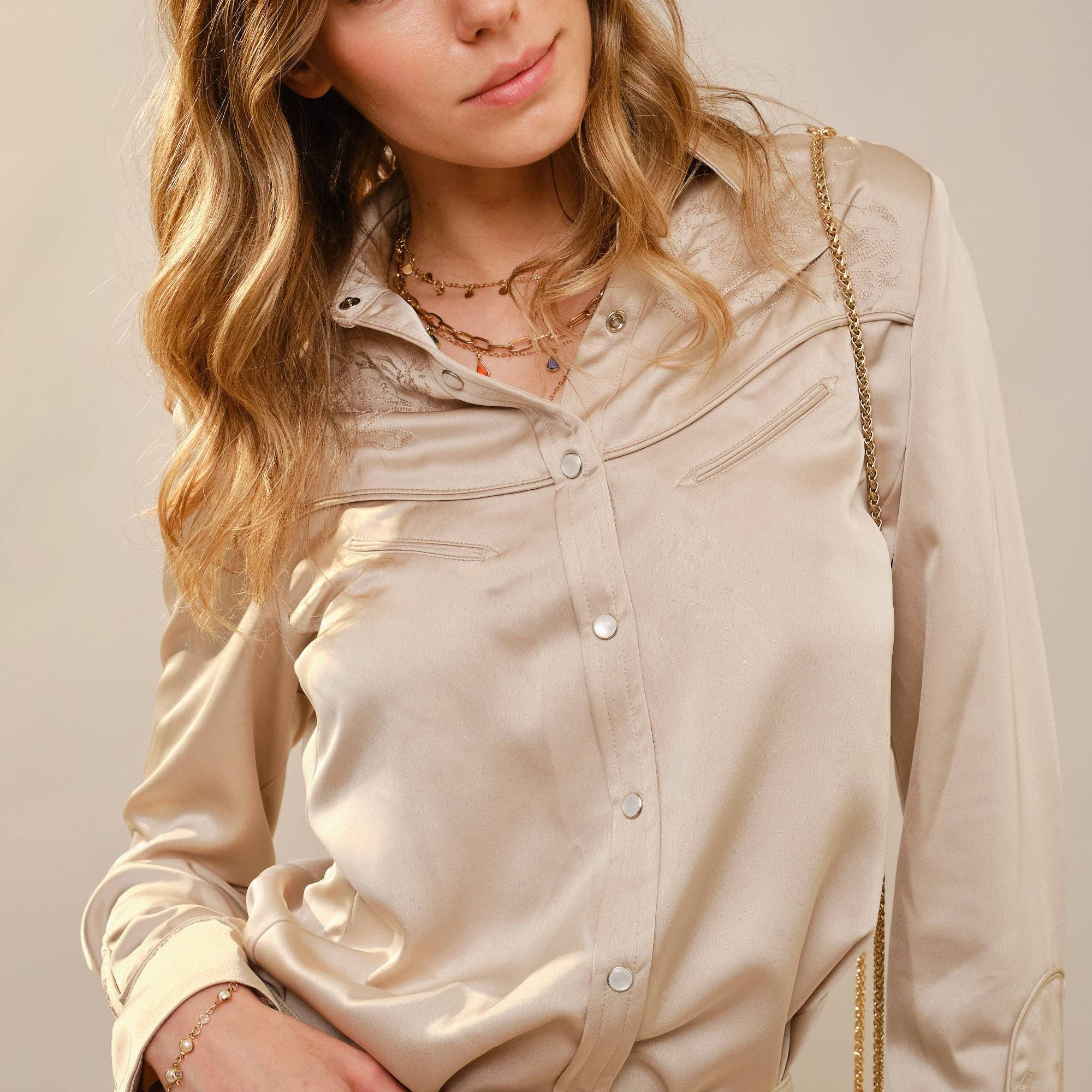 Satin Western Embroidered Snap Shirt