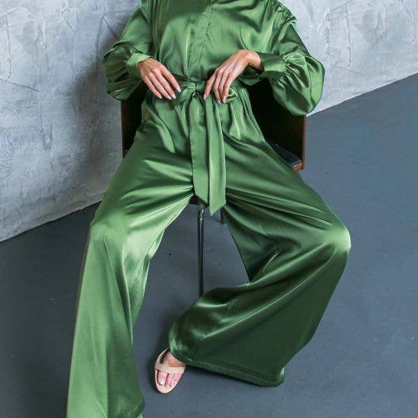 A solid satin jumpsuit