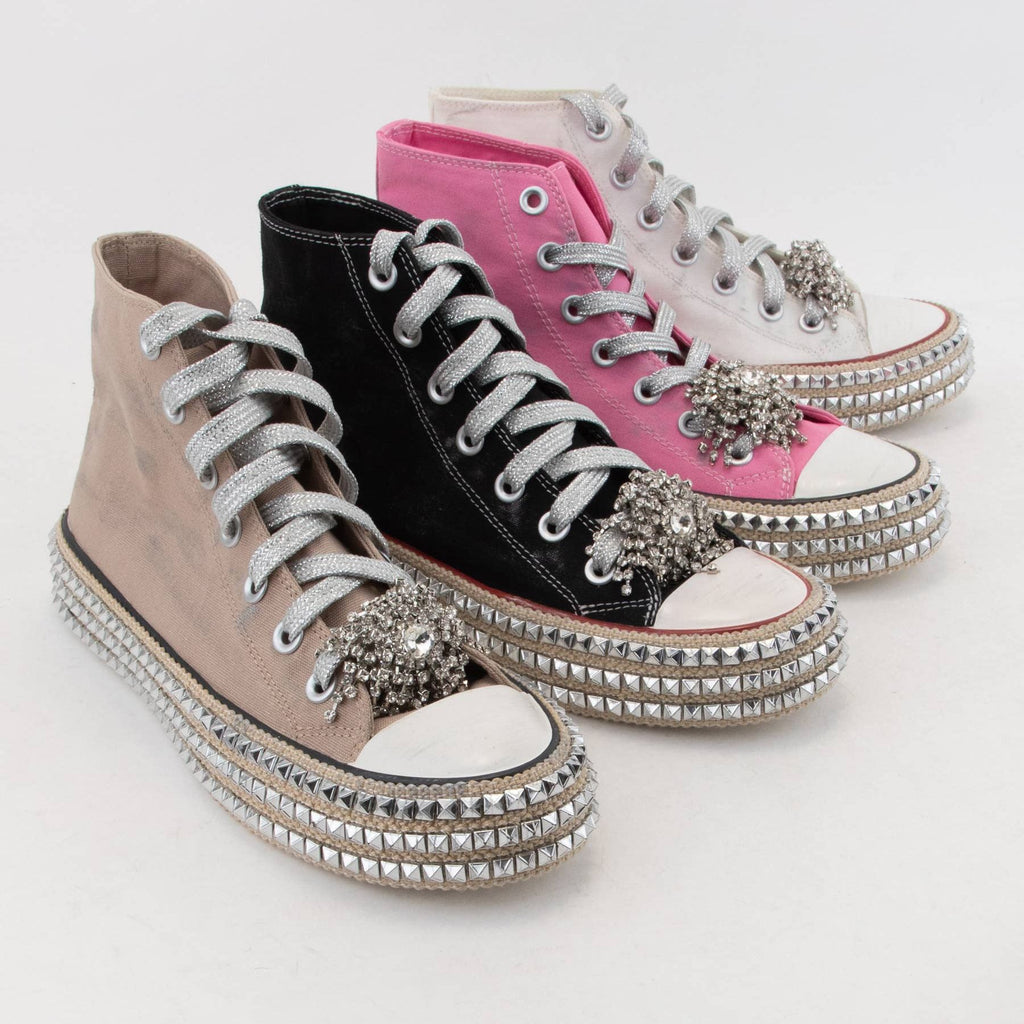 BEDAZZELED DECOR ROCKSTUD PLATFORM HIGH TOP SNEAKERS