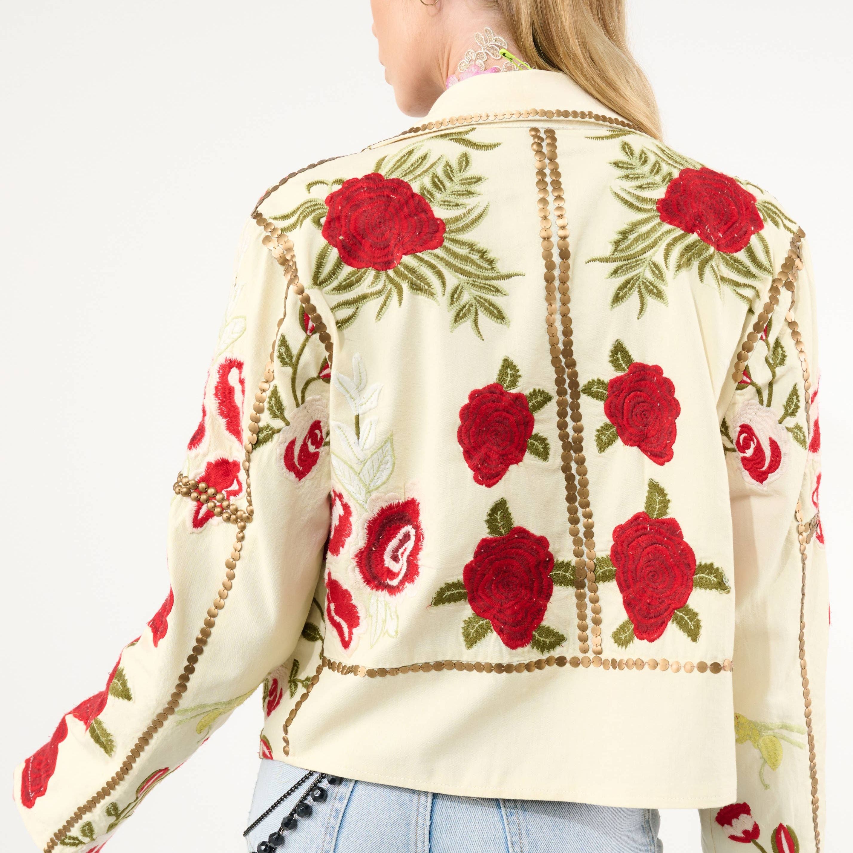 Carmen Embroidered Denim Motorcycle Jacket