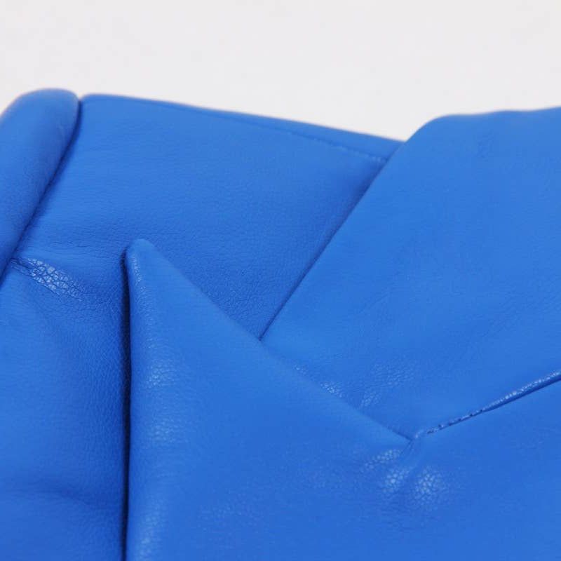 Women Vivid Blue Faux Leather Slim Fit Blazer