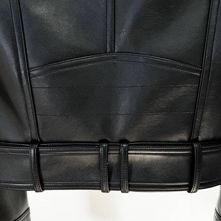Double-Breasted Cropped Leather Motorcycle Jacket