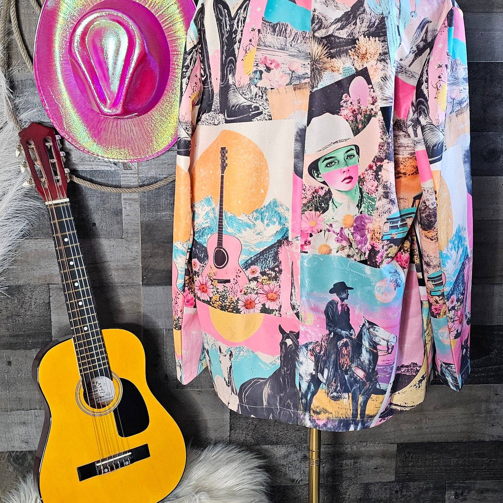 Baha Ranch Retro Pop Western Collage Blazer