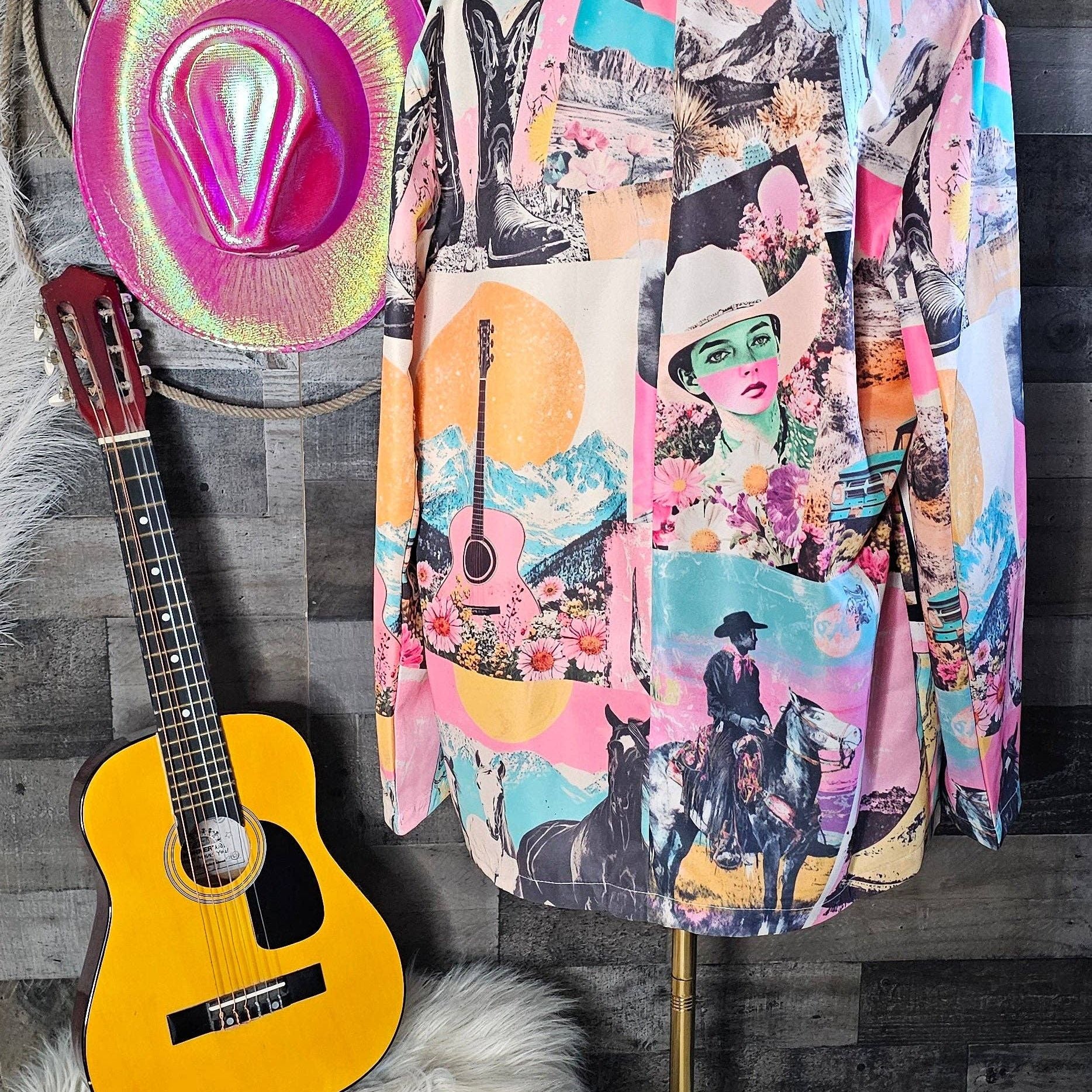 Baha Ranch Retro Pop Western Collage Blazer