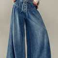 Pleated Wide-Leg Button Closure Pants