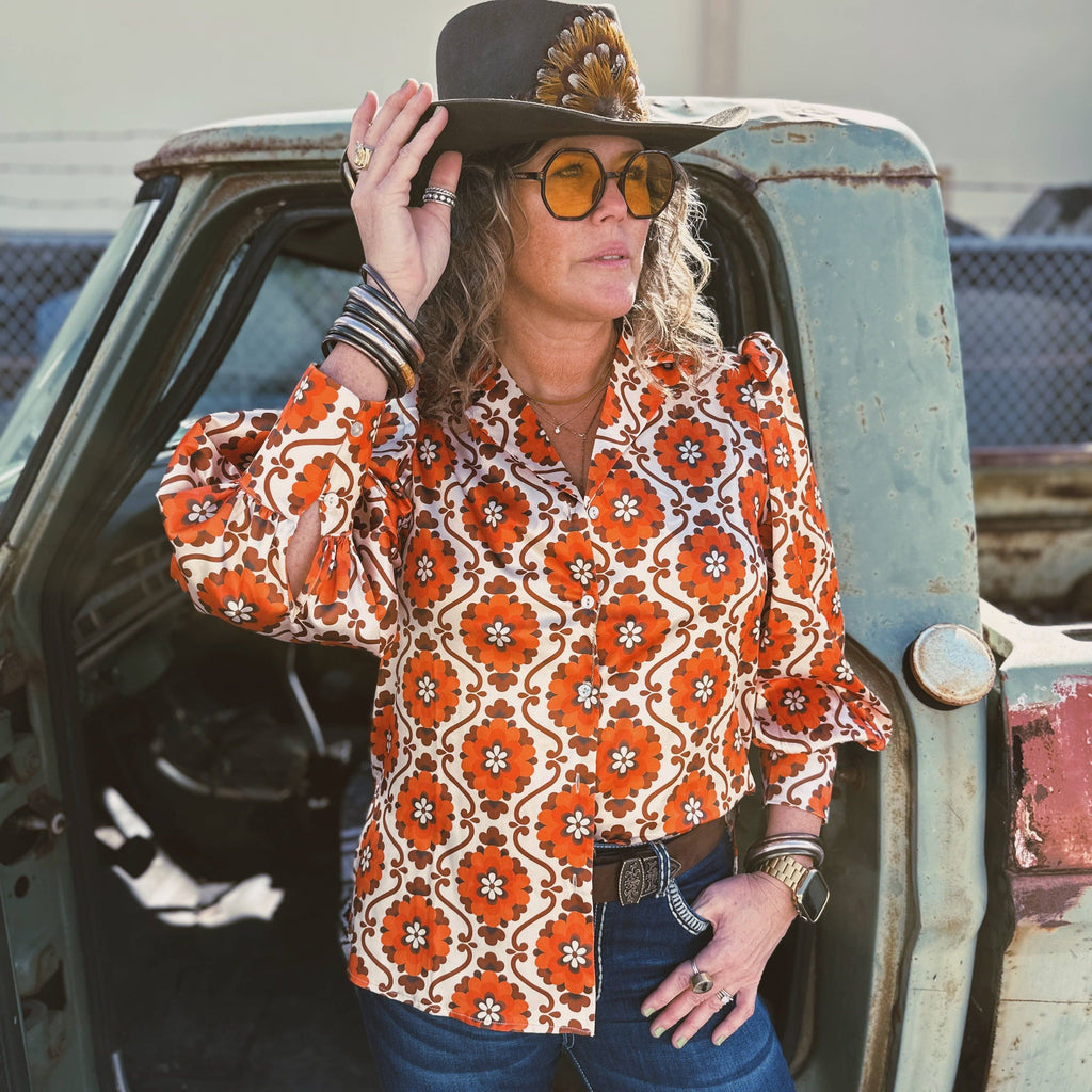 Going to California Large Poppy Flower Blouse