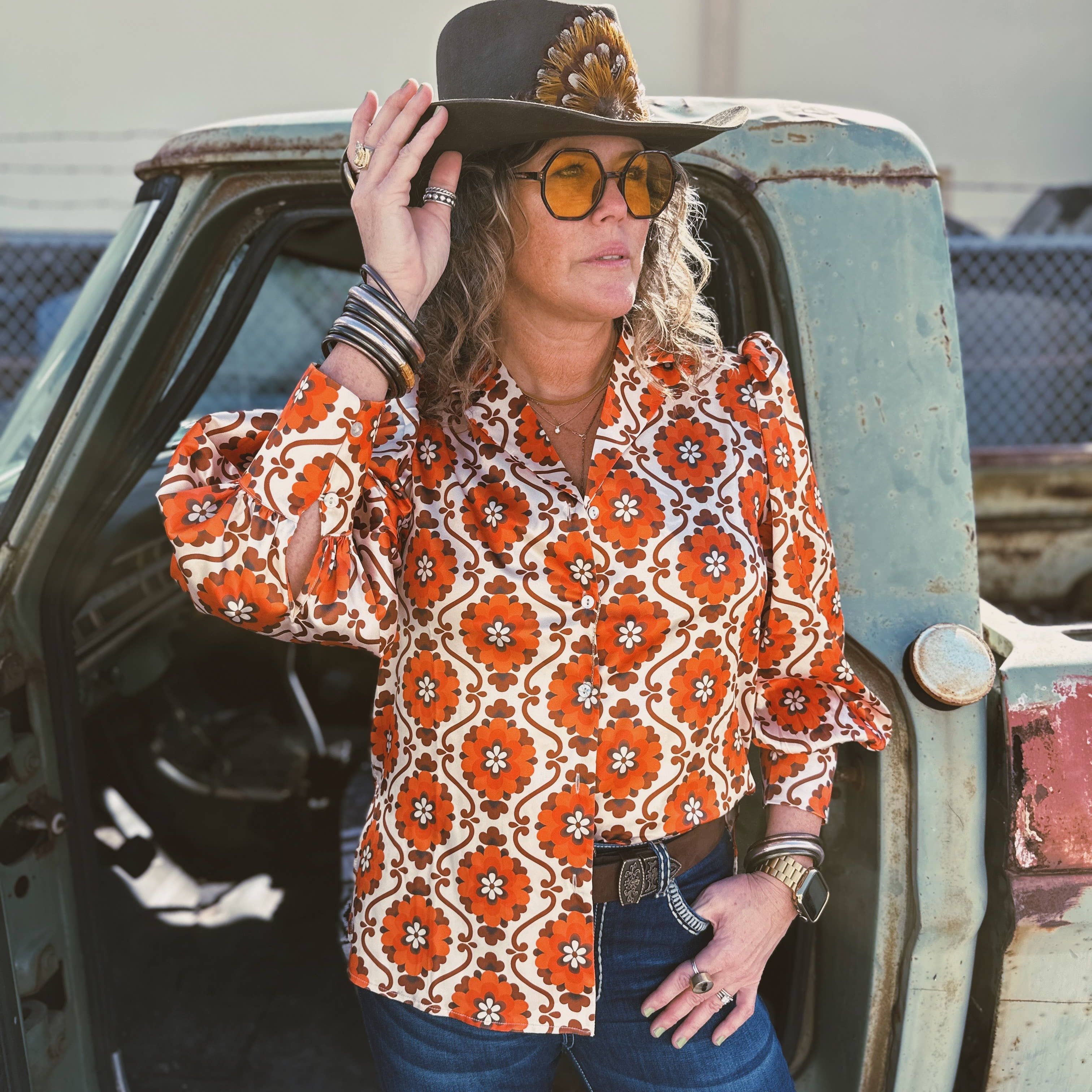 Going to California Large Poppy Flower Blouse
