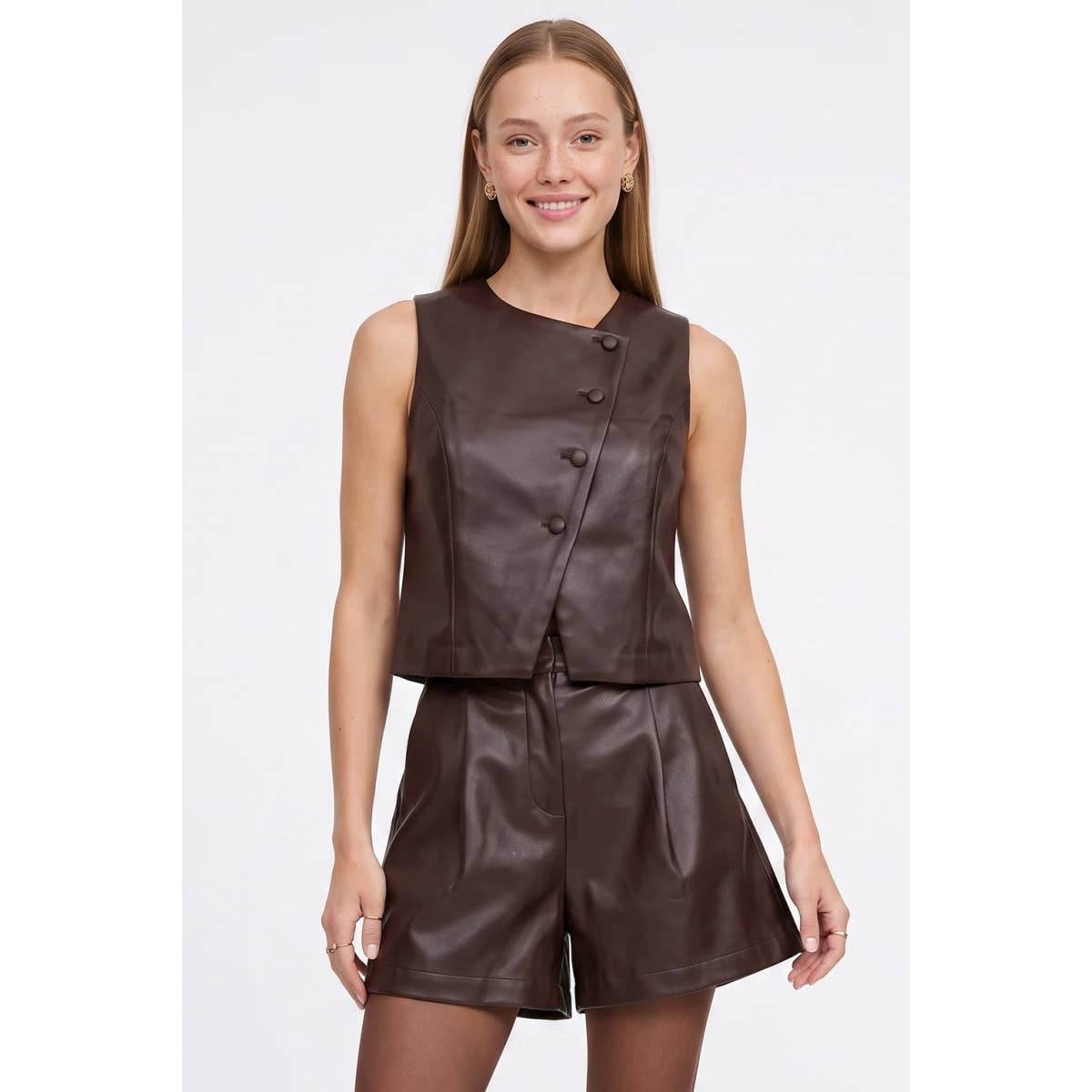 Asymmetrical Vegan Leather Cropped Vest