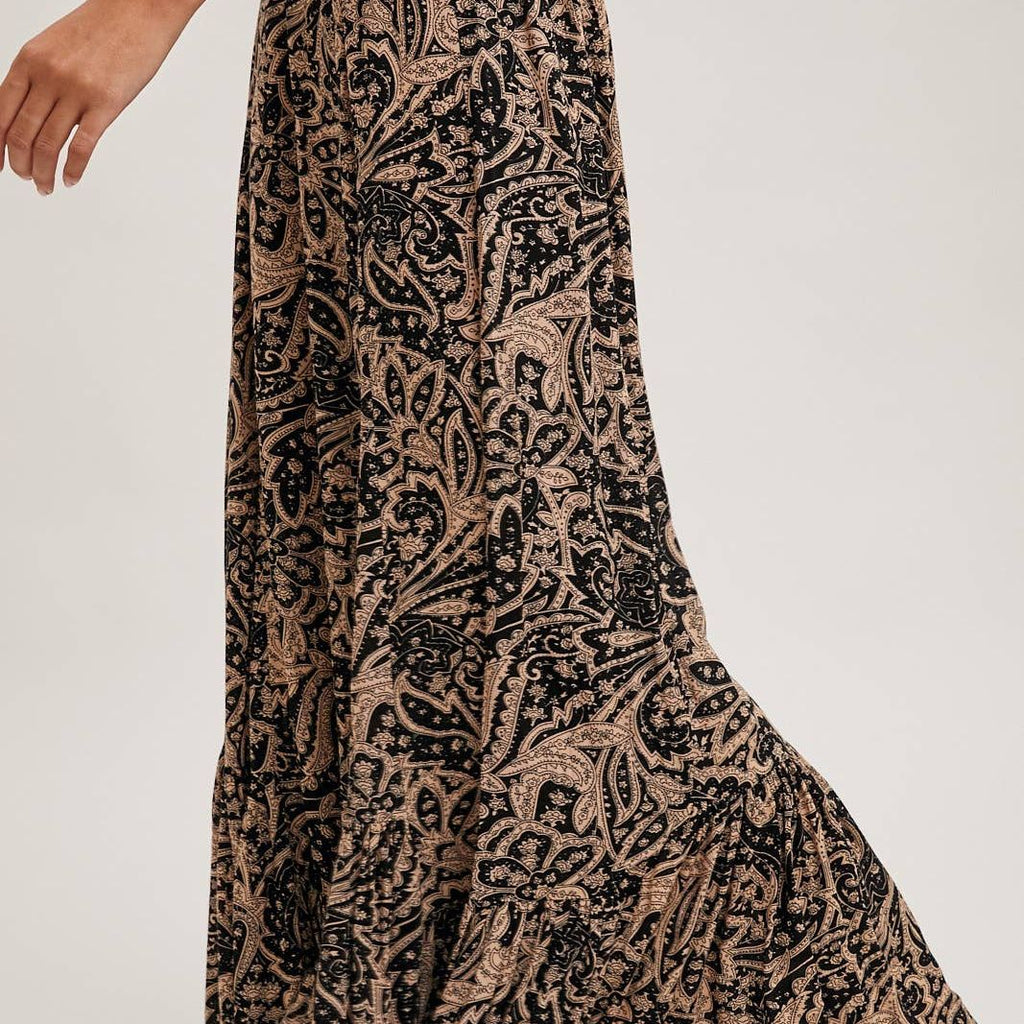 PAISLEY PRINT WIDE RUFFLED PANTS