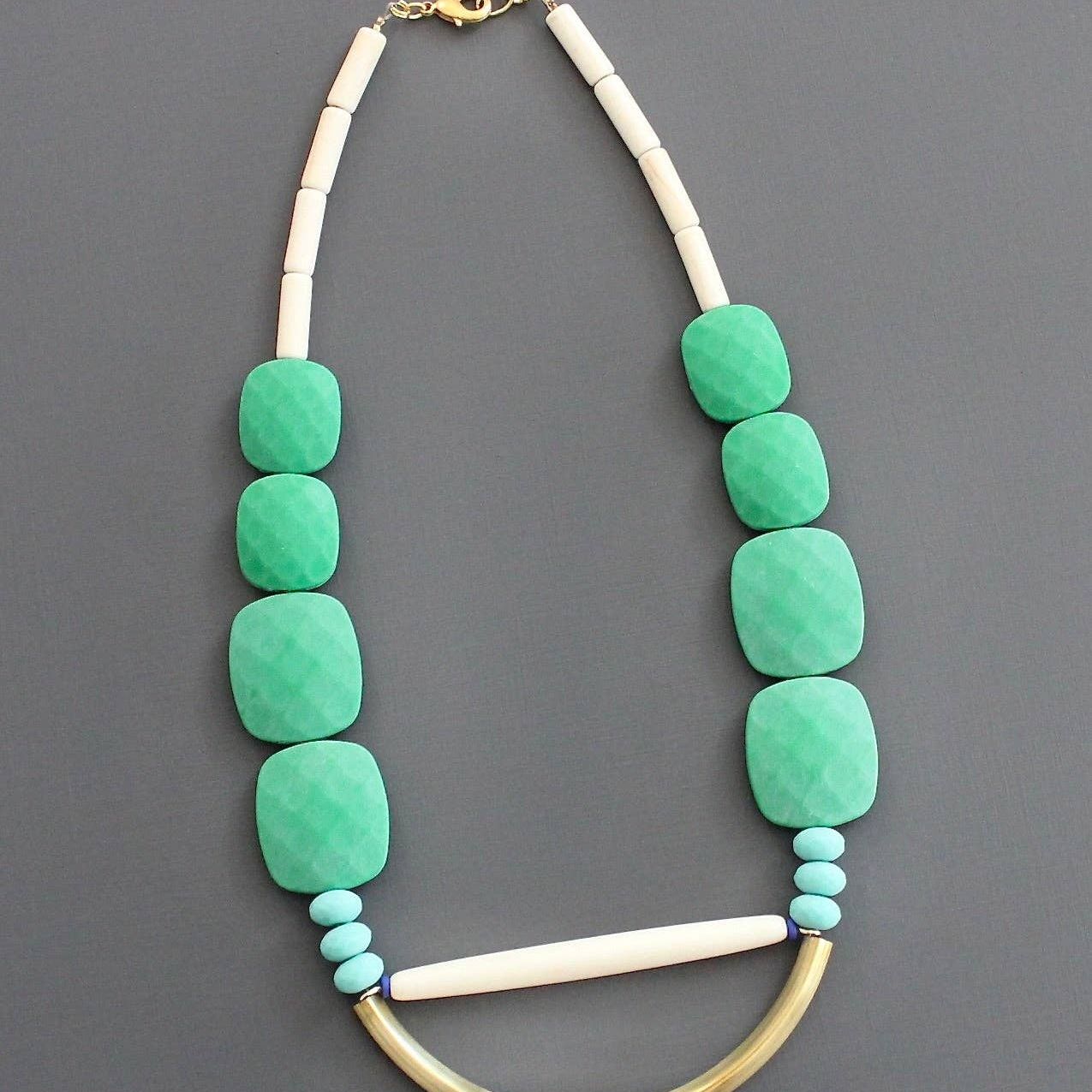 KYL319 green and turquoise geometric necklace