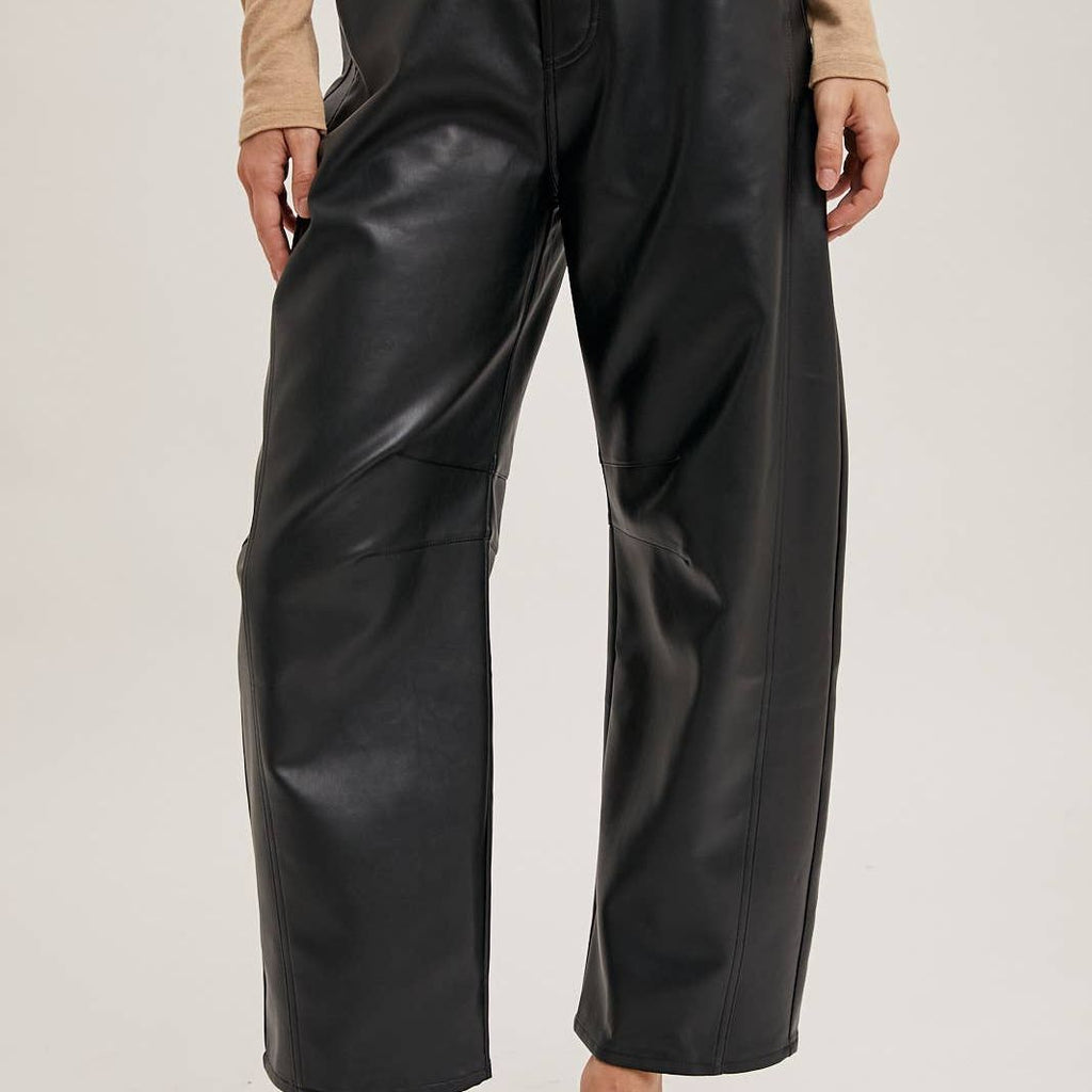 VEGAN LEATHER BARREL PANTS