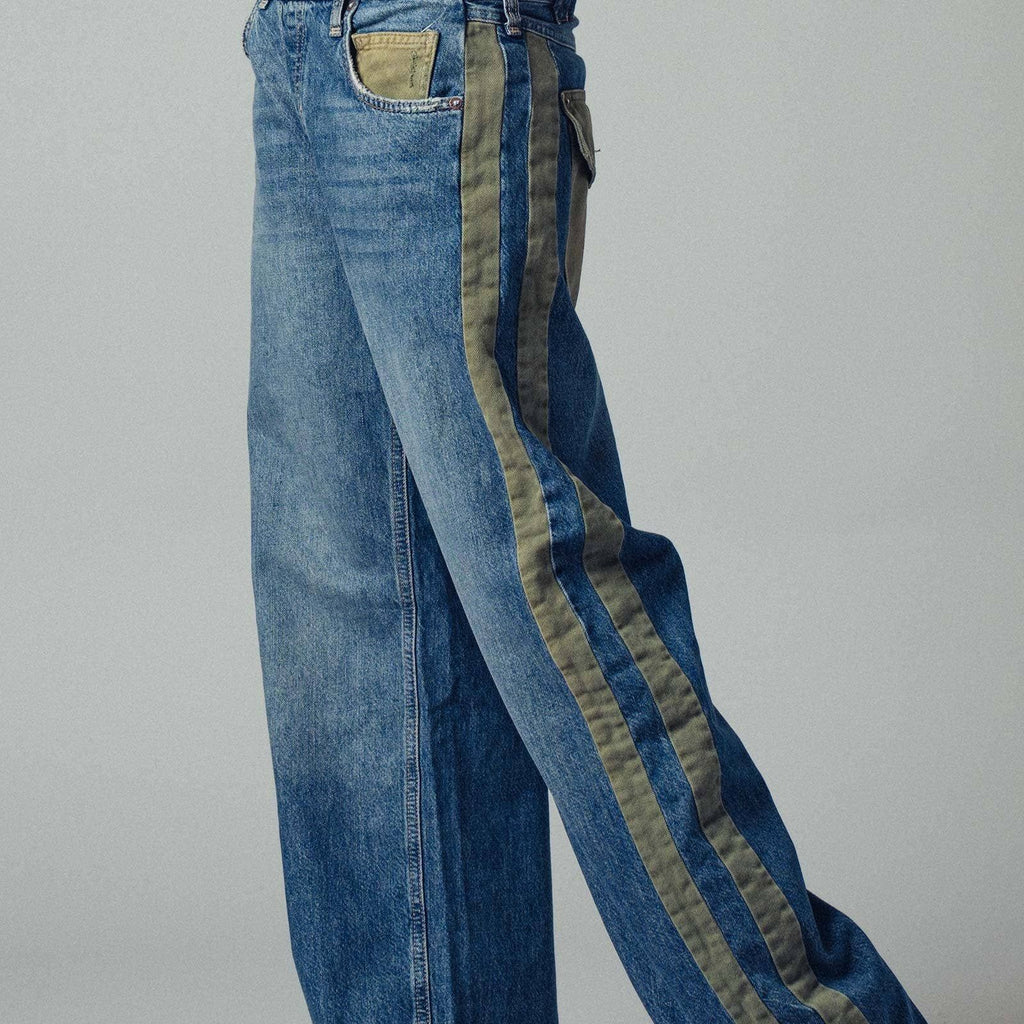 Wide-Leg Utility Stripe Denim Jeans