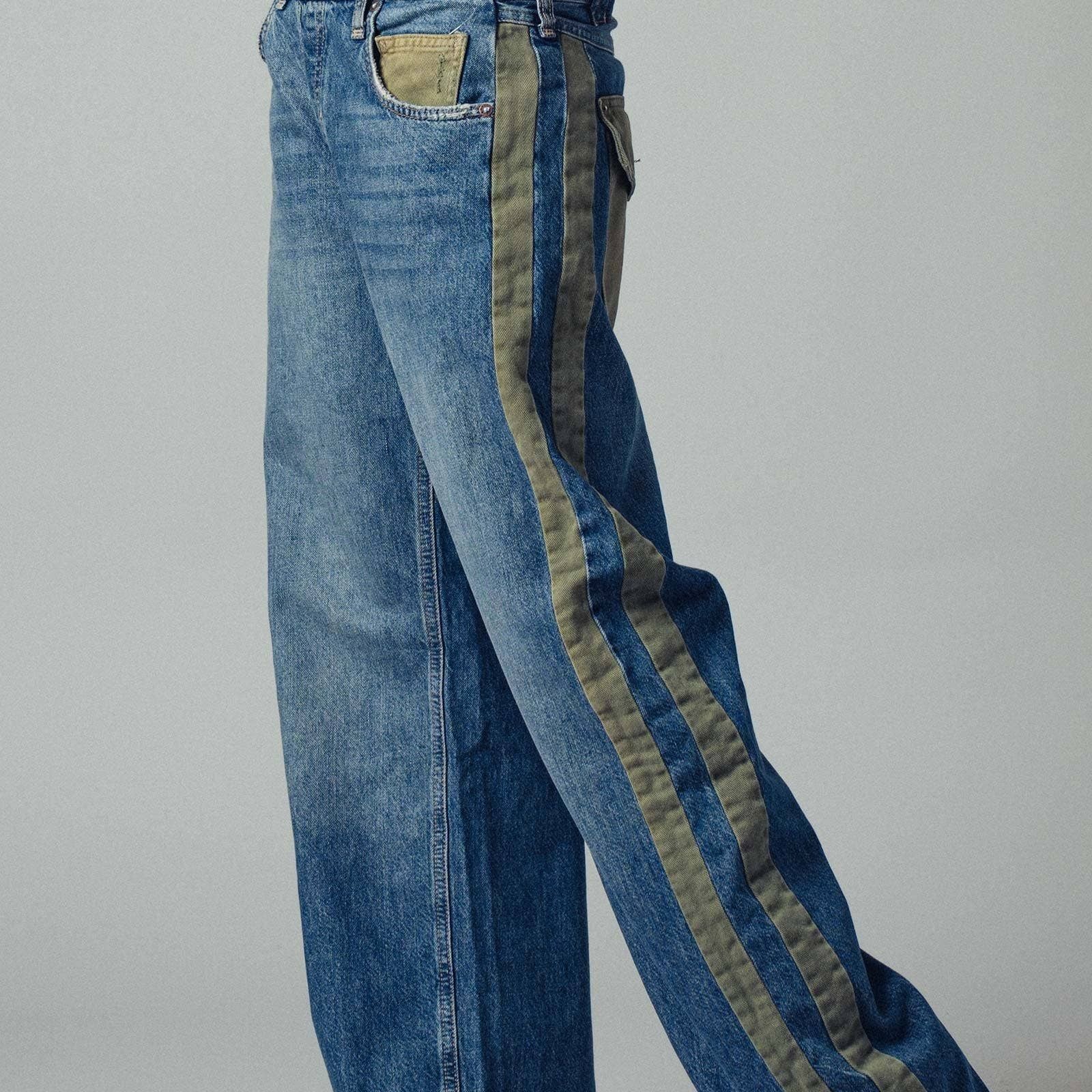 Wide-Leg Utility Stripe Denim Jeans