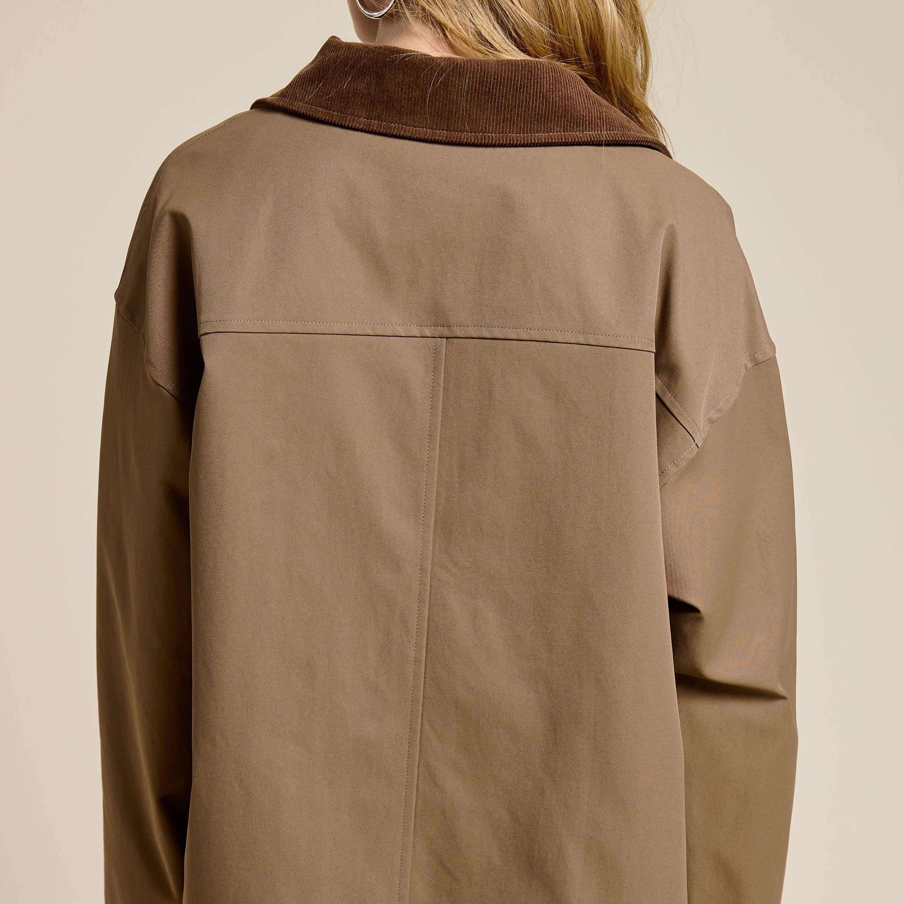 Barn Jacket with Corduroy Collar and Snap Pockets