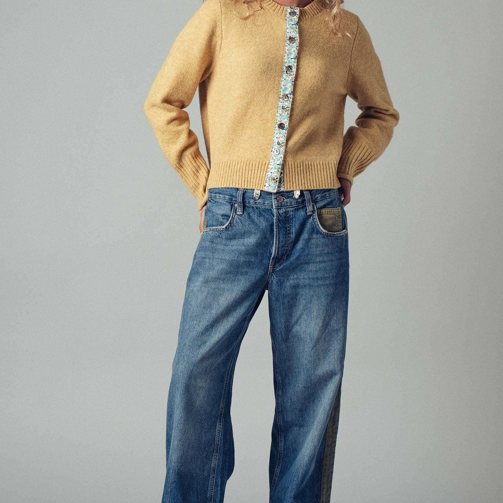 Wide-Leg Utility Stripe Denim Jeans