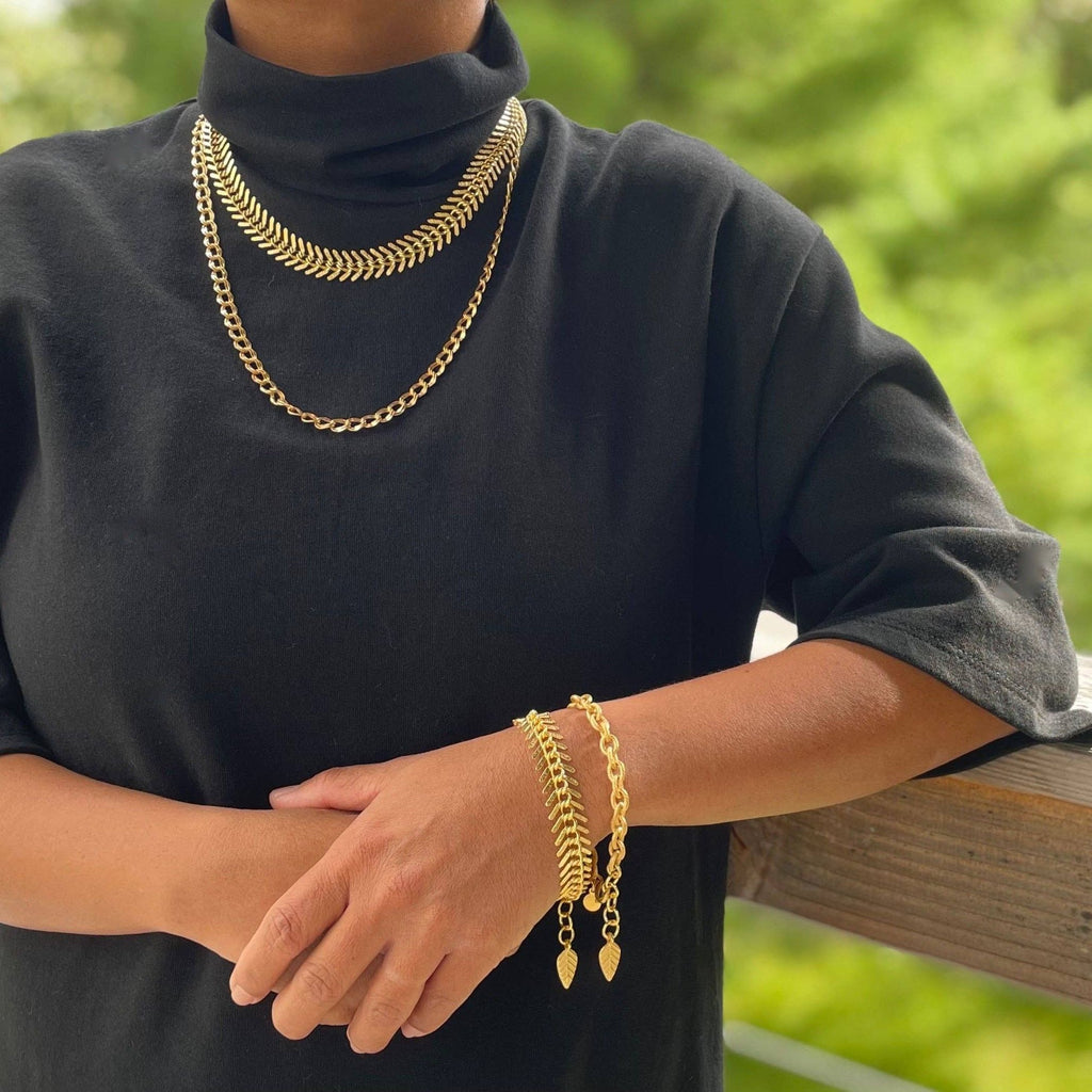 18k matte gold fish bone bracelet DORB02