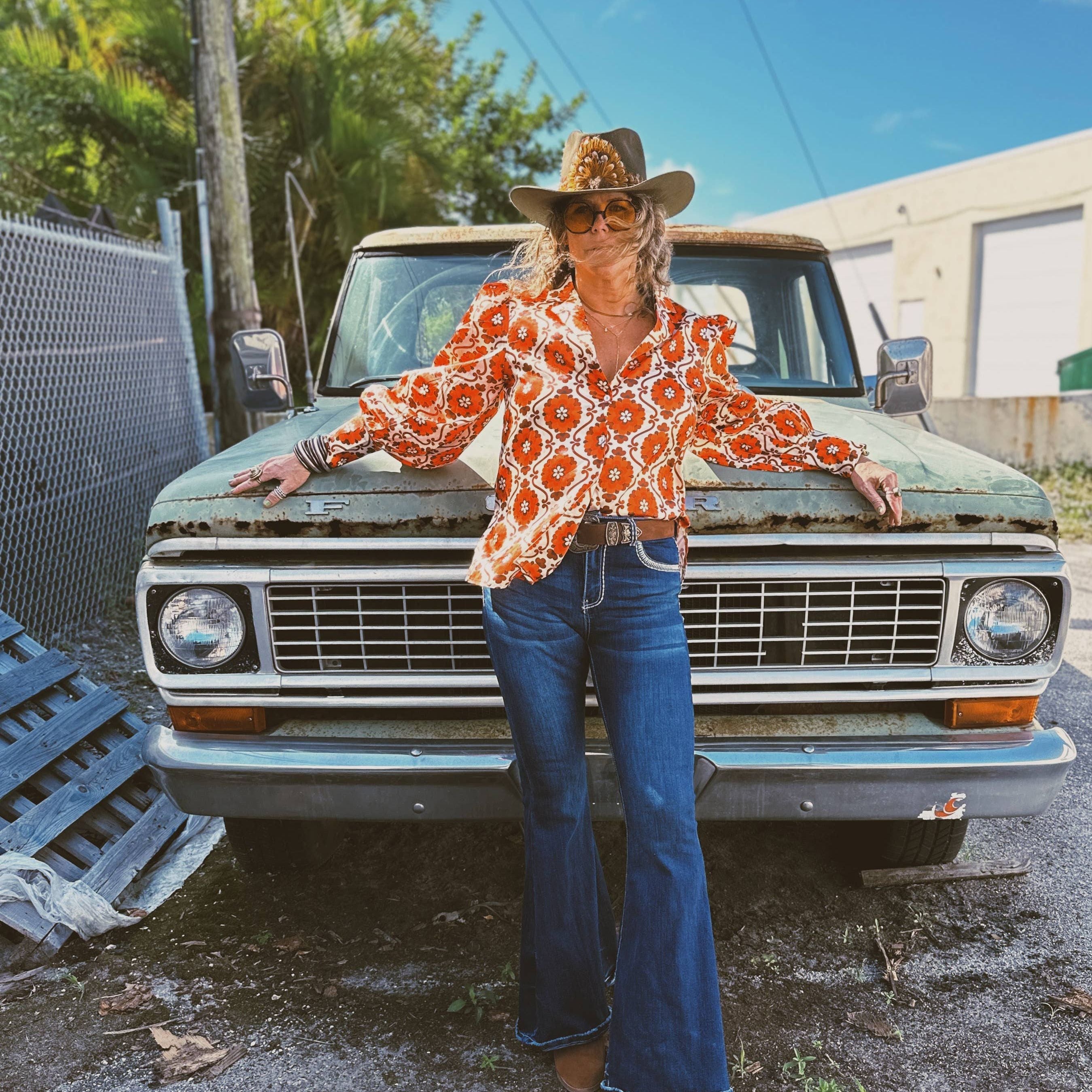 Going to California Large Poppy Flower Blouse