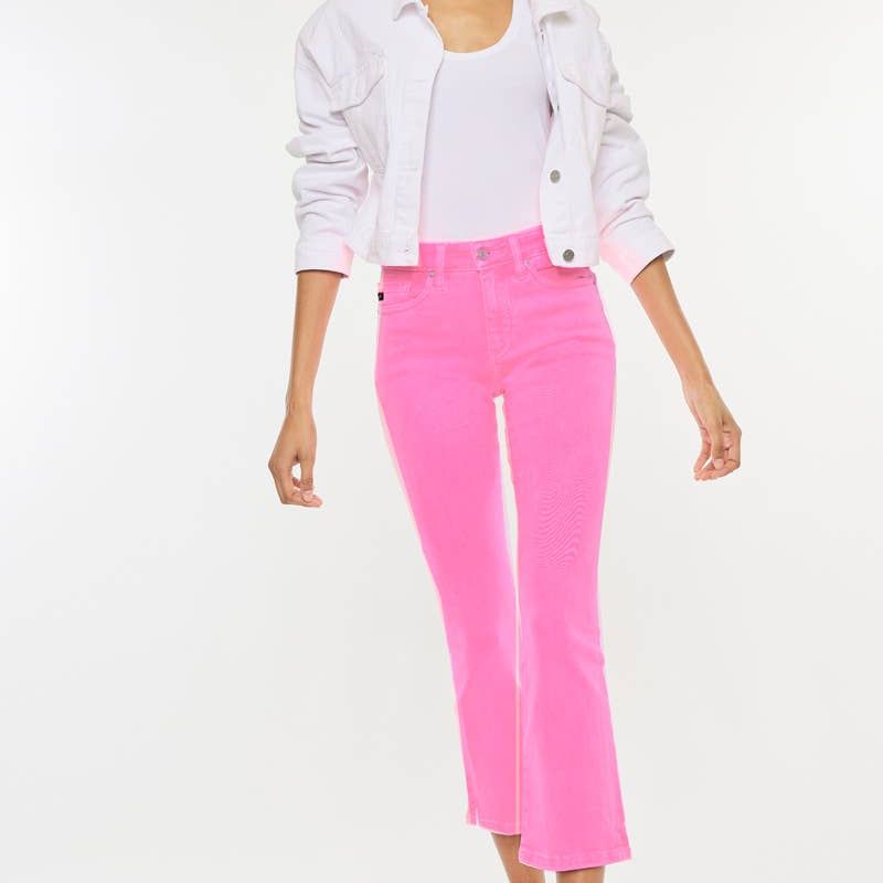KANCAN- High Riser Kick Flare Neon Pink Stretch