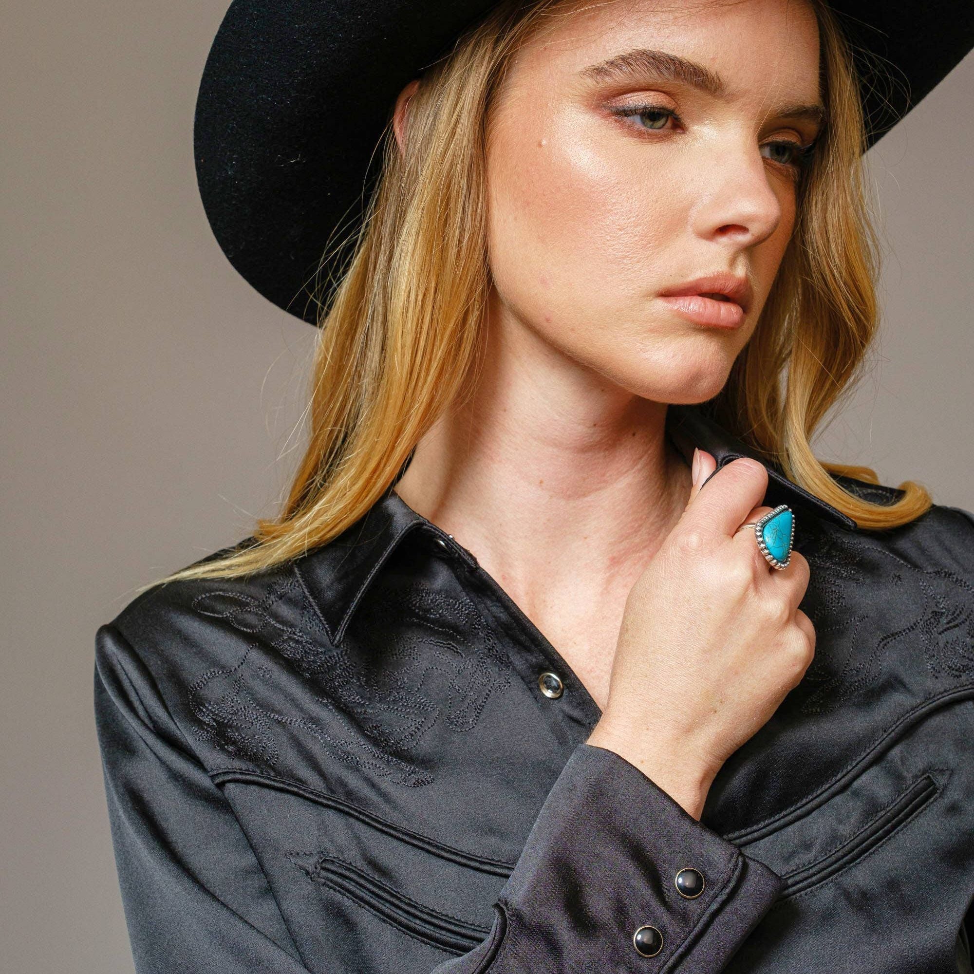 Satin Western Embroidered Snap Shirt