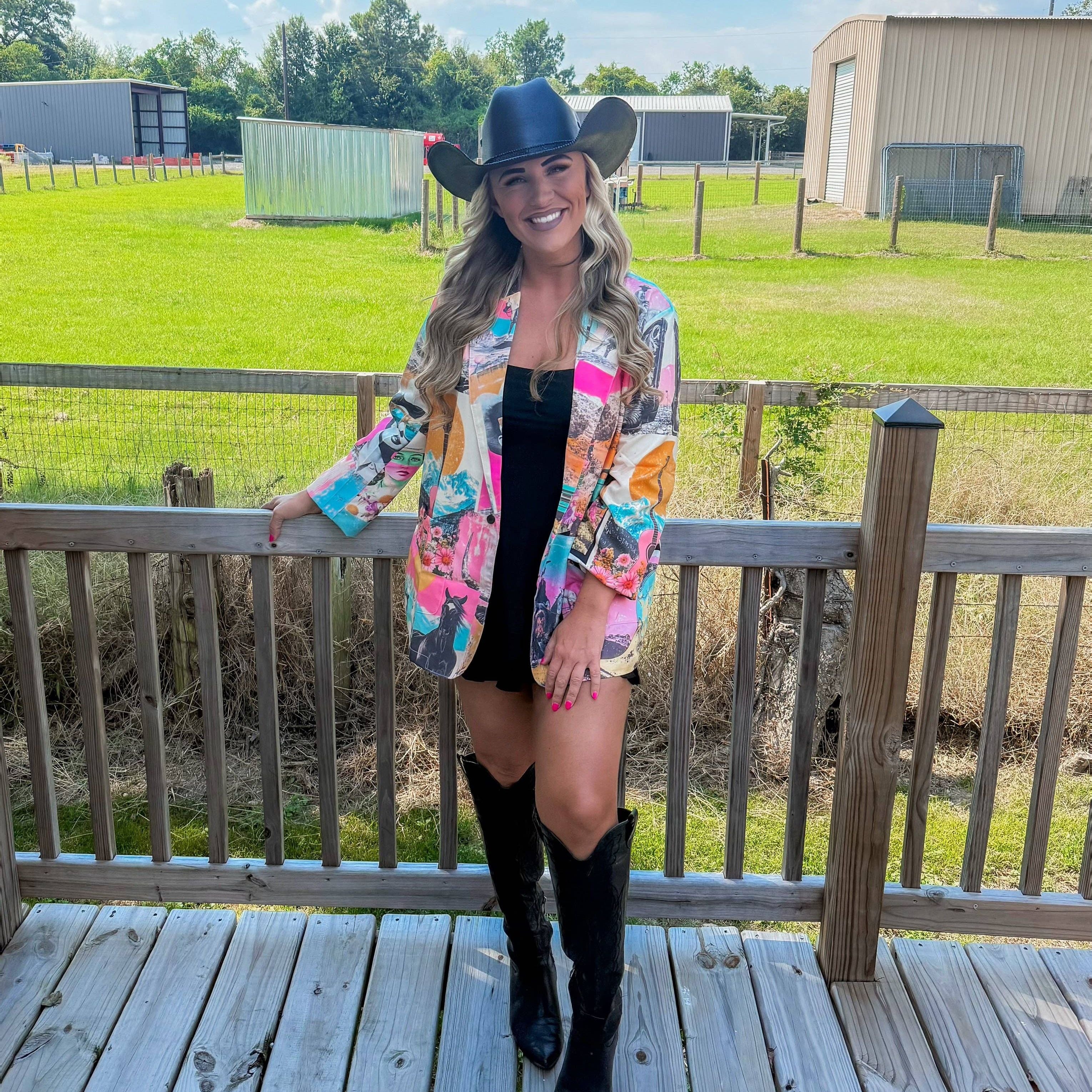 Baha Ranch Retro Pop Western Collage Blazer
