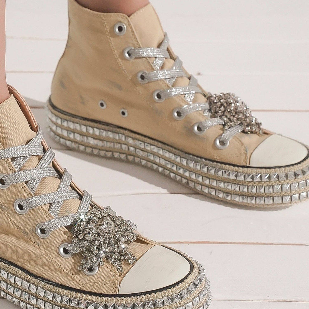 BEDAZZELED DECOR ROCKSTUD PLATFORM HIGH TOP SNEAKERS