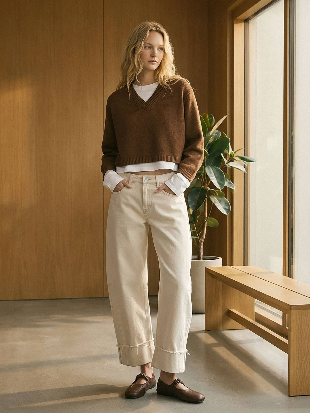 HIGH RISE SIDE PANEL CROP CUFFED BARREL JEANS
