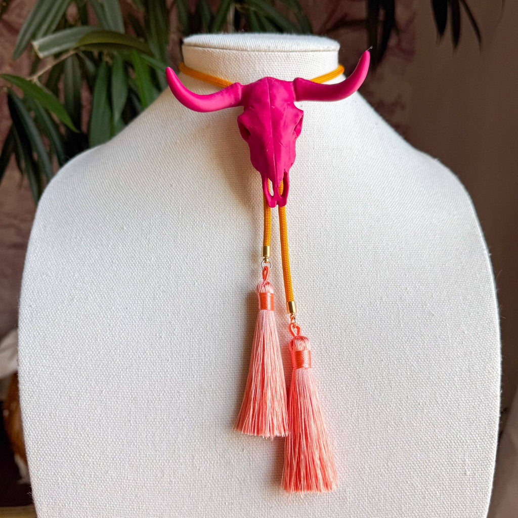 Longhorn Bolo Raspberry Pink with Golden Yellow & Peach