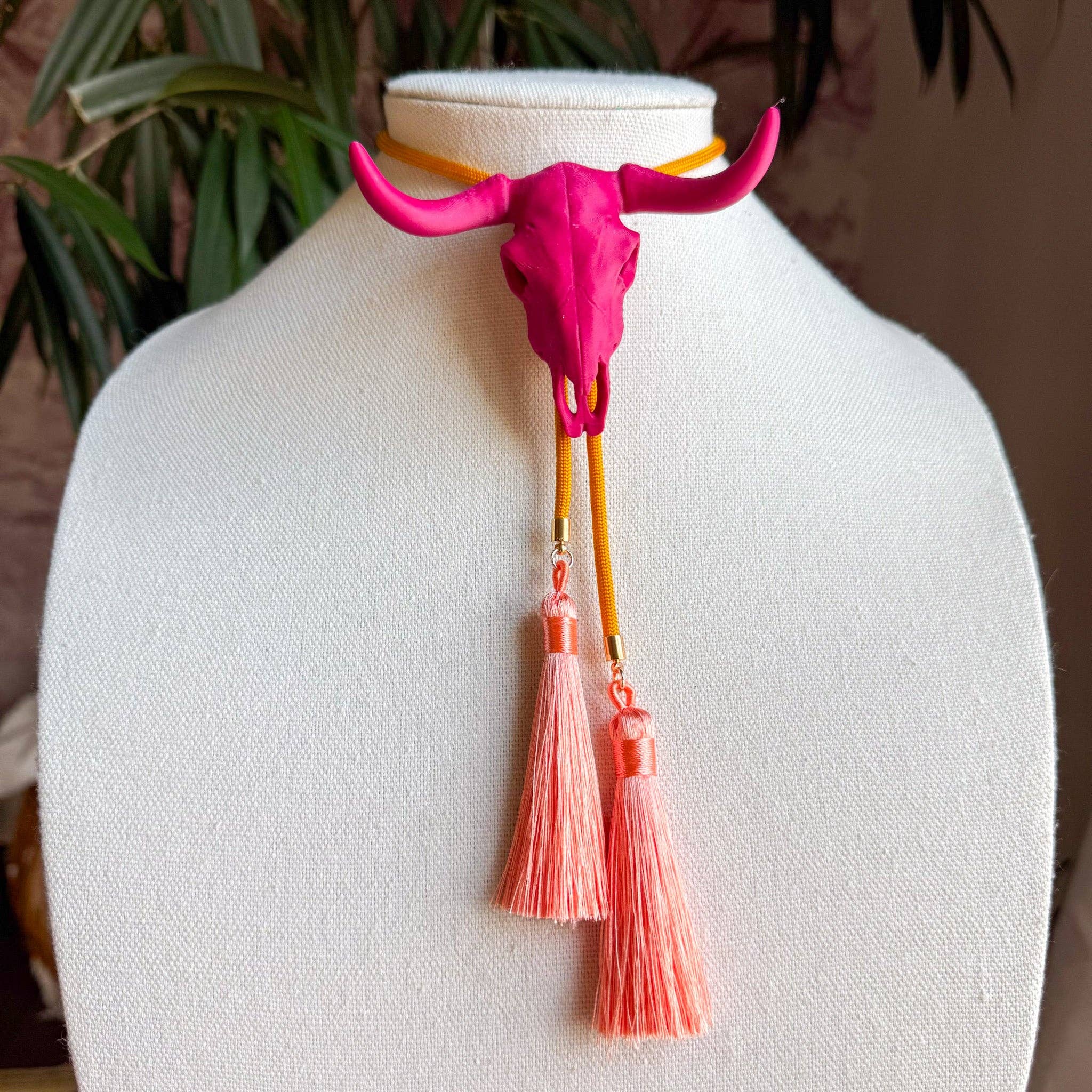 Longhorn Bolo Raspberry Pink with Golden Yellow & Peach