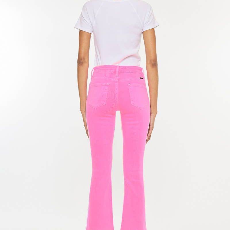 KANCAN- High Riser Kick Flare Neon Pink Stretch