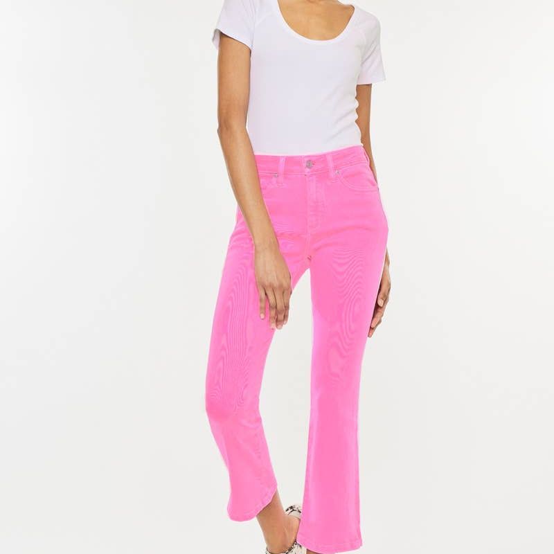 KANCAN- High Riser Kick Flare Neon Pink Stretch