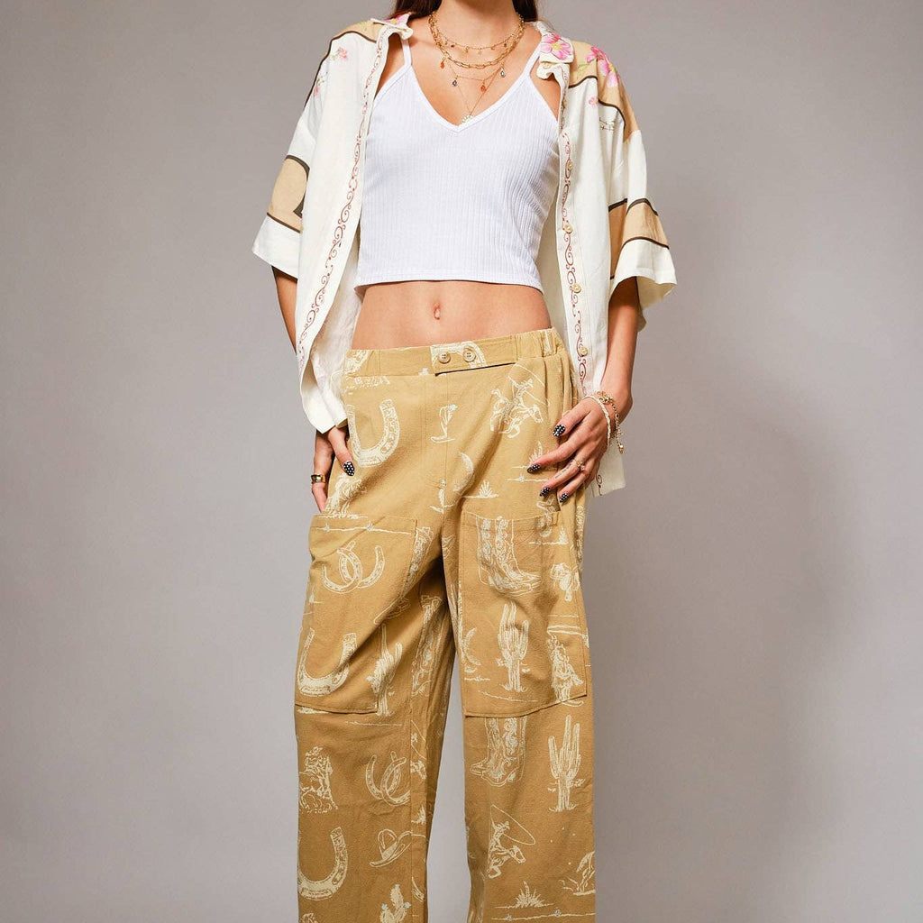 Western Motif Wide Leg Pants