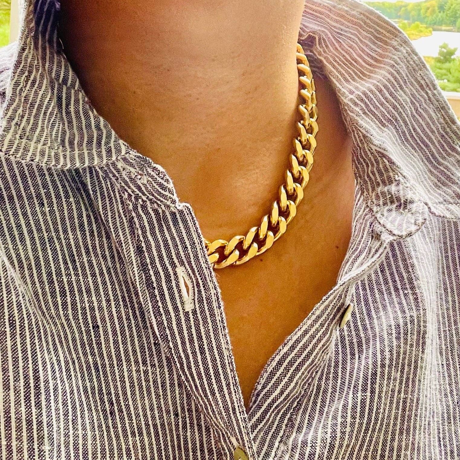 18k matte gold curb chain DOR415
