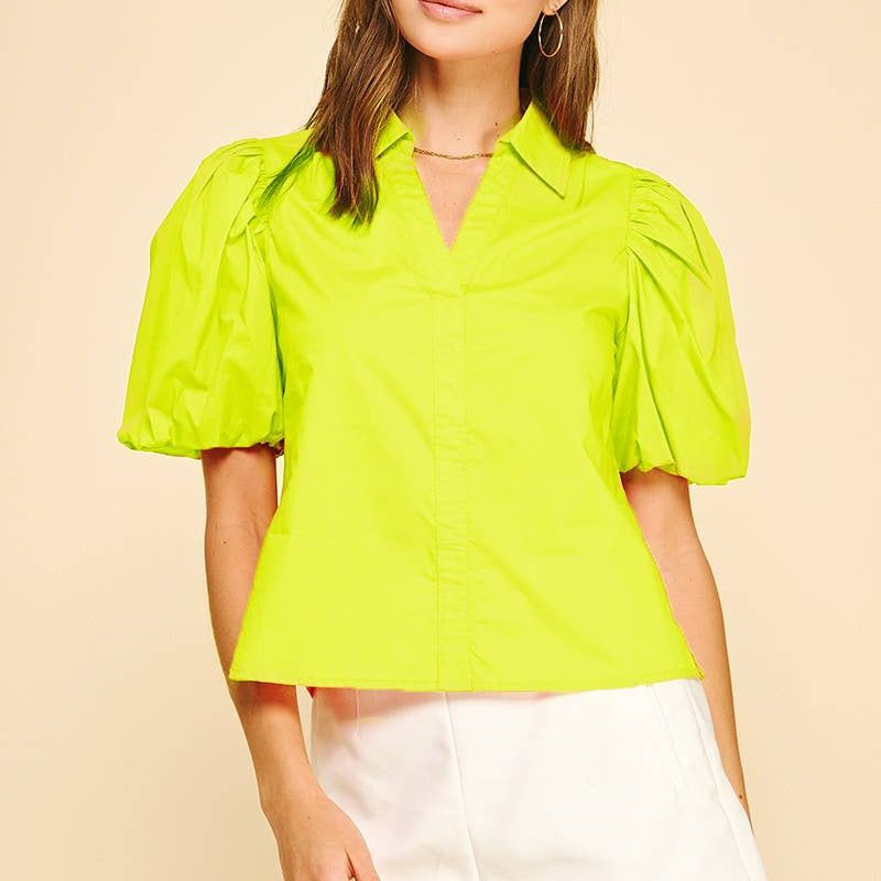 BUBBLE SLEEVE BLOUSE TOP - 5707TB
