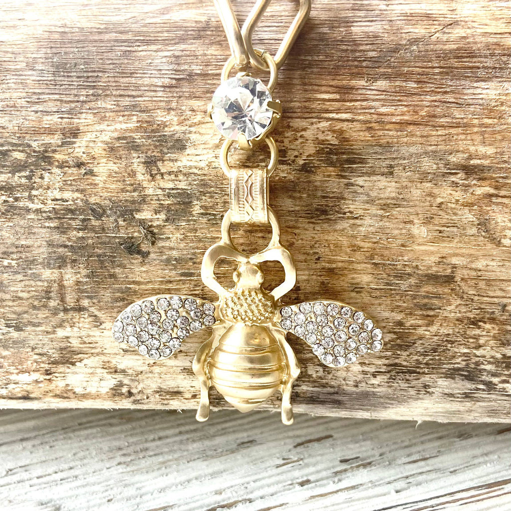 Bee Crystal Necklace Matte Gold Boutique Salon Jewelry