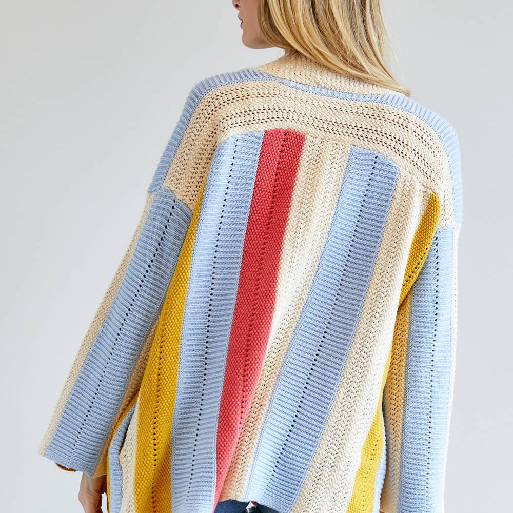 COLOR BLOCK LONG SLEEVE CARDIGAN