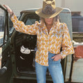 Streets of Gold Yellow Tulip Flower Pouf Sleeve Blouse