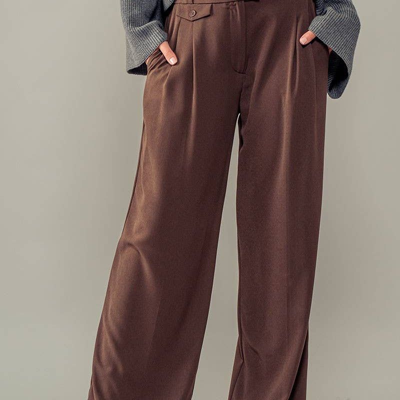 Sophisticated High Rise Front Pleated Wide Leg Trousers