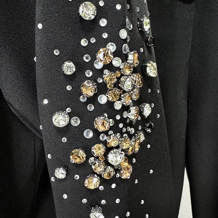 Beaded Diamond-Embellished Black Suit Set